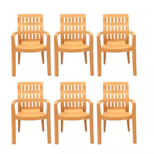 Maharaja Chair With Arm Rest Modern Stylish Design 200 Kg Bearing Capacity Antique Gold Plastic for Home, School, Garden & Office, Fortuner_A-Gold-PK6 (Pack of 6 Pcs)