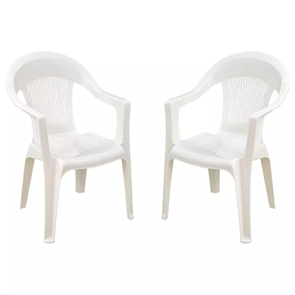 Swagath Plastic Chair With Armrest White Color for Cafe, Home and Offfice, SW-201 (Pack of 2 Pcs)