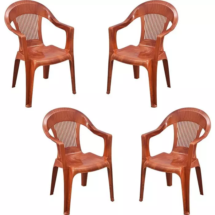 Swagath Plastic Chair With Armrest Teak Wood Color for Cafe, Home and Offfice, SW-201 (Pack of 4 Pcs)