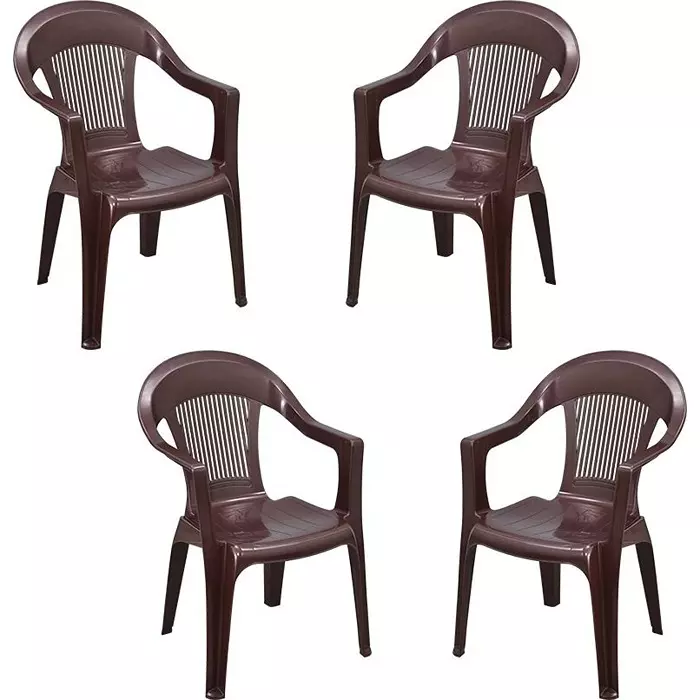Swagath Plastic Chair With Armrest Saddle Brown Color for Cafe, Home and Offfice, SW-201 (Pack of 4 Pcs)