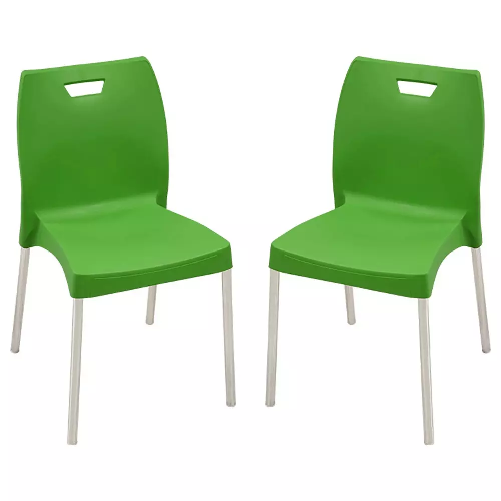 Swagath Dining Chair Plastic Primary Material Stainless Steel Leg Pre-Assembled Type Green Color, MINTELA-AGRN-2 (Pack of 2 Pcs)