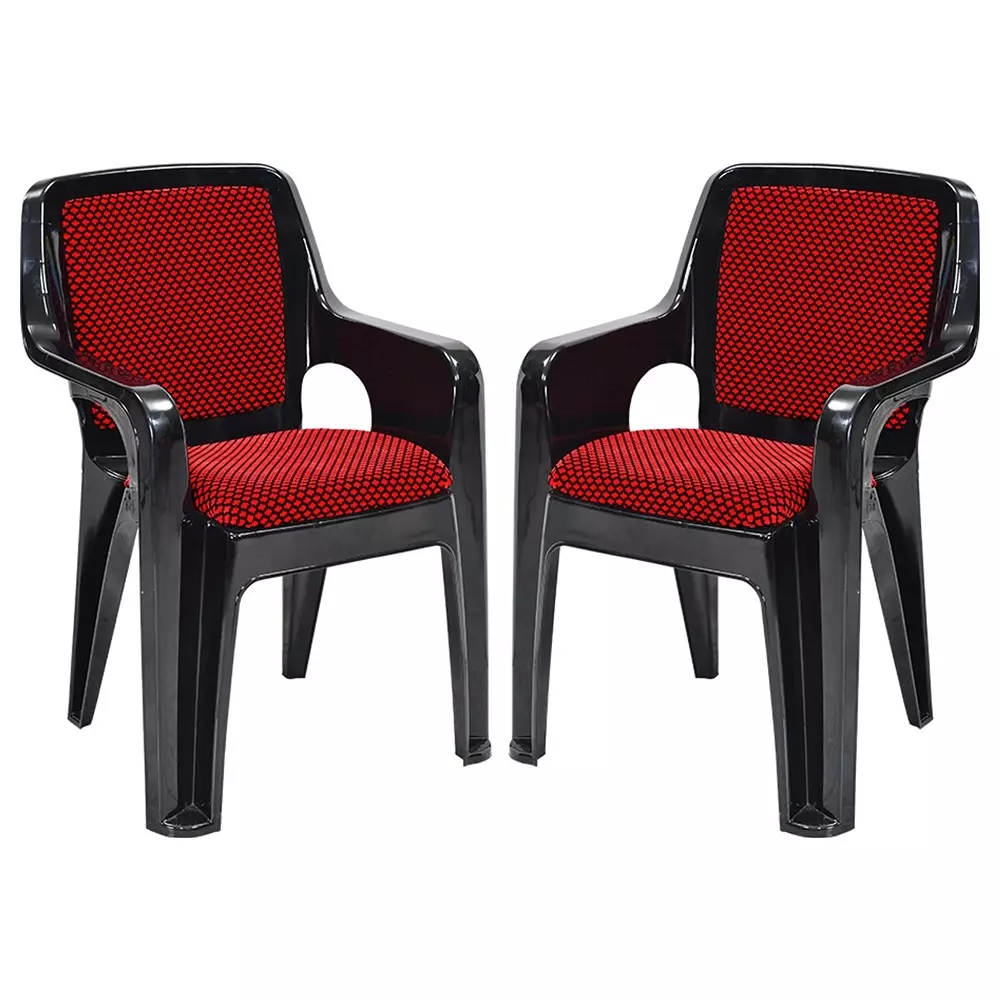 Swagath Plastic Arm Chair 150 Kg Load Capacity Pre-Assembled Type Black & Red Color, GRANDEAR-BK/BR-2 (Pack of 2 Pcs)
