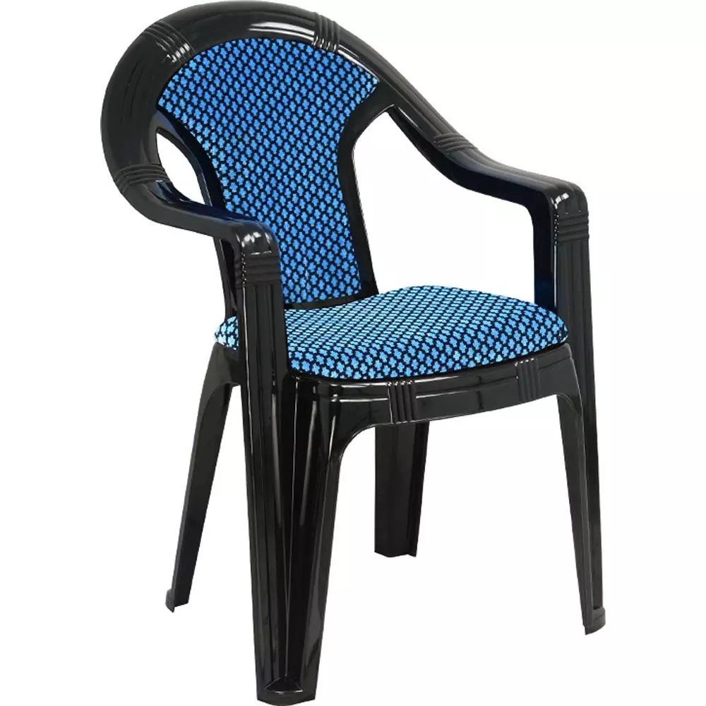 Swagath ADORE Cafeteria Cushioned Chair with Arm Rest Plastic Black Body With Blue Cushioned Seat 82x59x59 cm Size, ADORE-BK/BL-1
