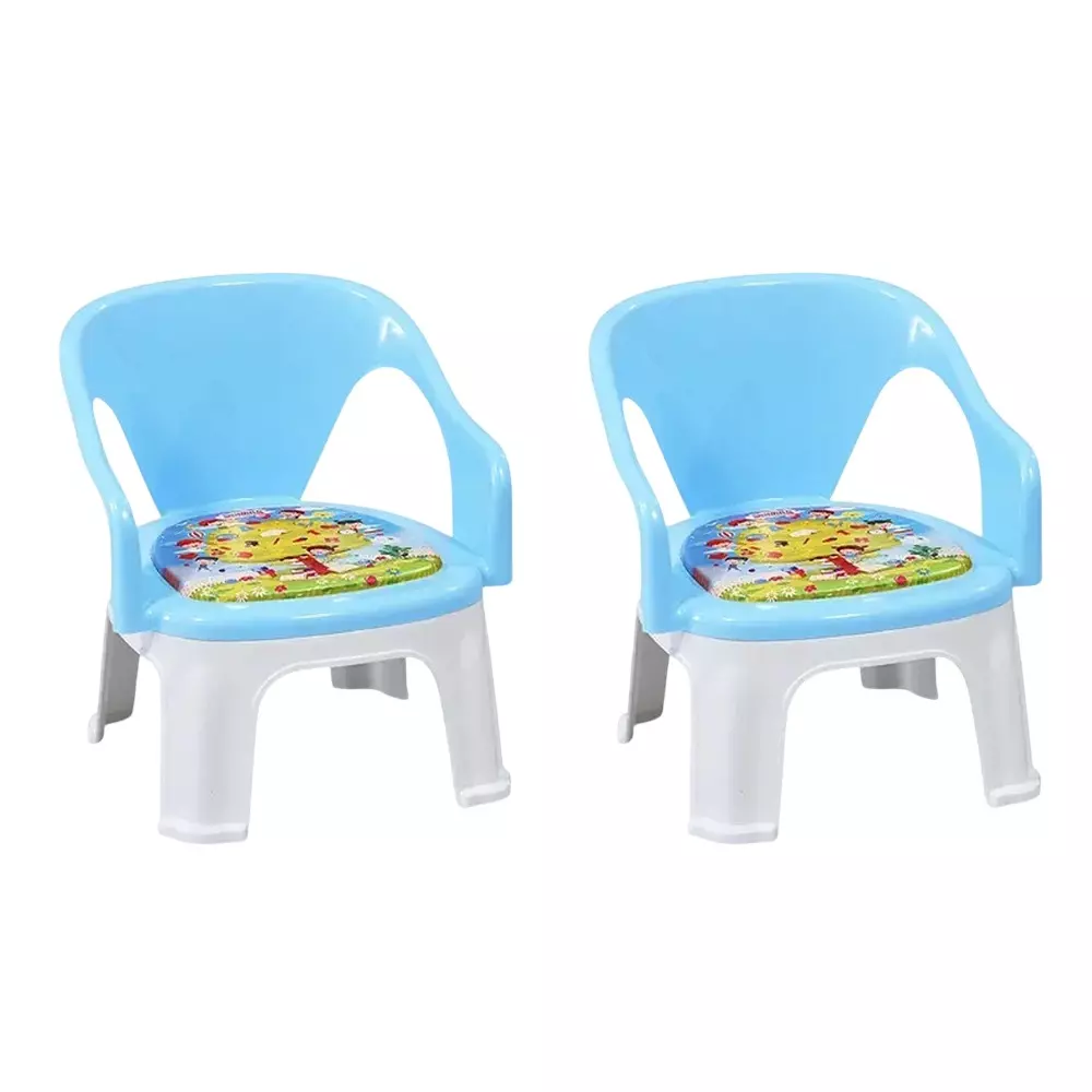 Swagath Cuddly Kids Plastic Chair with Armrest 30 Kg Load Capacity Pre-Assembled Type Blue Color, CUDDLY T-BL-2 (Pack of 2 Pcs)