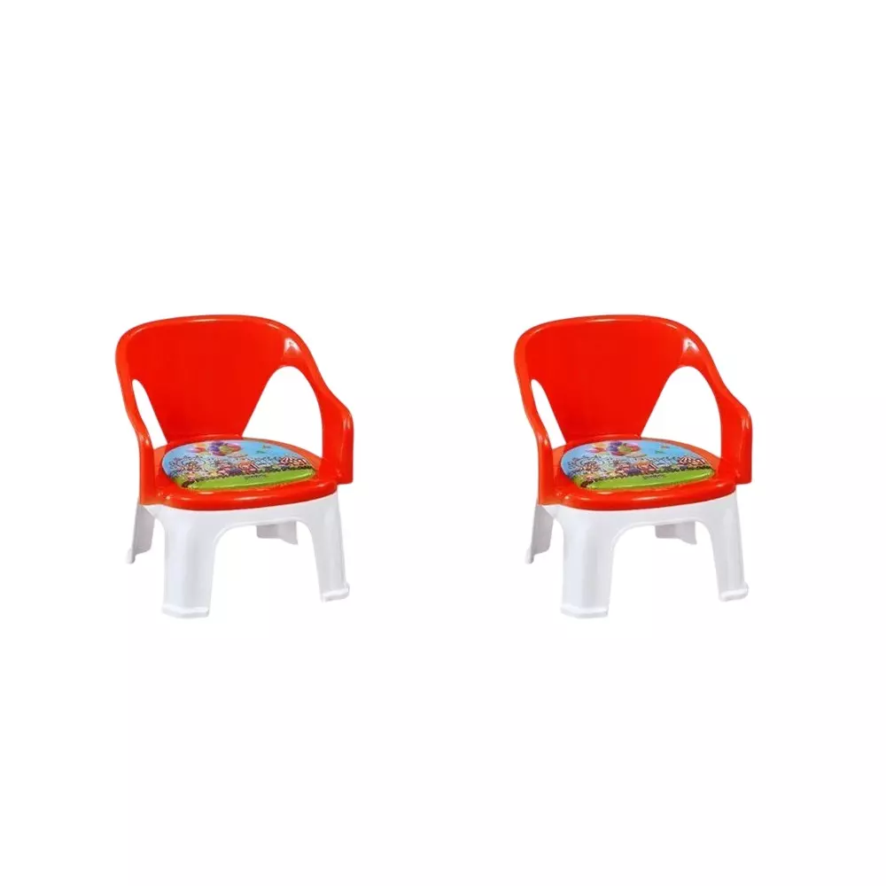 Swagath Cuddly Kids Plastic Chair with Armrest 30 Kg Load Capacity Pre-Assembled Type Red Color, CUDDLY P-BR-2 (Pack of 2 Pcs)