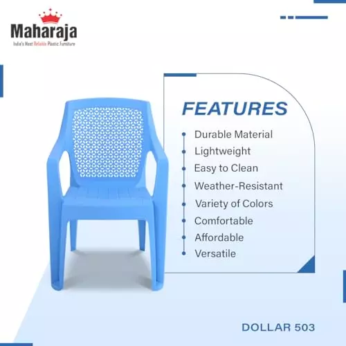 Maharaja Arm Rest Polypropylene Chair 200 Kg Bearing Capacity Blue, Dollar503_Blue-PK6 (Set of 6)