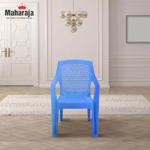 Maharaja Arm Rest Polypropylene Chair 200 Kg Bearing Capacity Blue, Dollar503_Blue-PK6 (Set of 6)