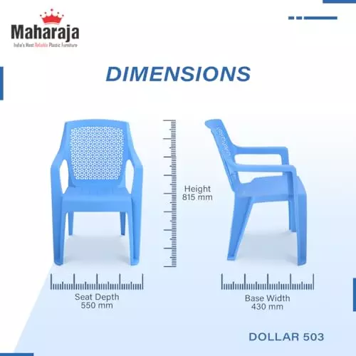 Maharaja Arm Rest Polypropylene Chair 200 Kg Bearing Capacity Blue, Dollar503_Blue-PK6 (Set of 6)