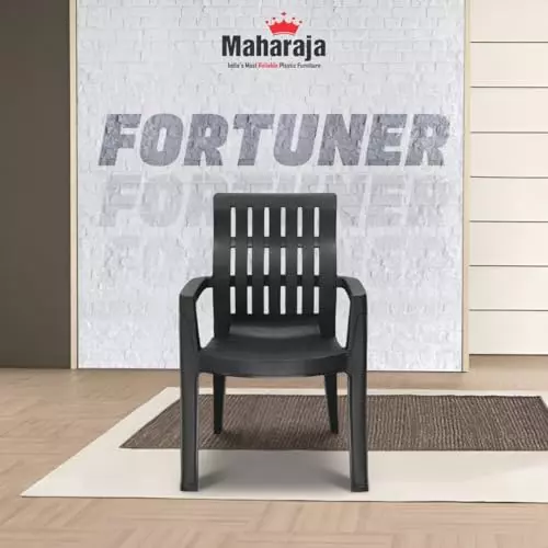 Maharaja Arm Rest Plastic Chair 200 Kg Bearing Capacity Black, Fortuner_Black-PK2 (Set of 2)