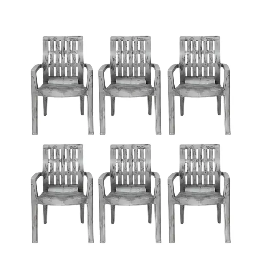 Maharaja Arm Rest Plastic Chair 200 Kg Bearing Capacity Silver, Fortuner_Silver-PK6 (Set of 6)