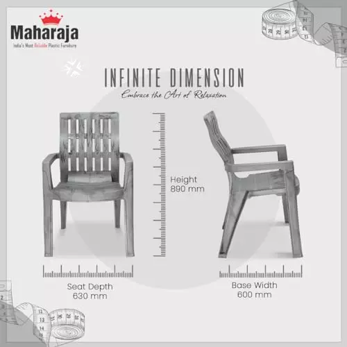 Maharaja Arm Rest Plastic Chair 200 Kg Bearing Capacity Silver, Fortuner_Silver-PK6 (Set of 6)