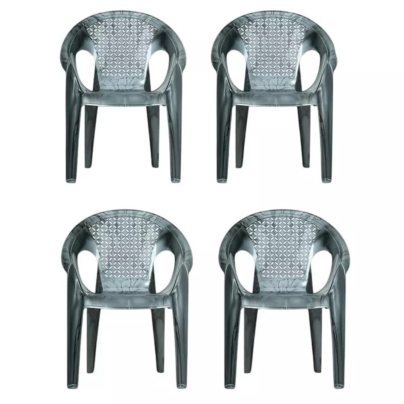 Maharaja Arm Rest Plastic Exotica Chair Solid Back For Home, Living Room Silver, Surya602_Silver-PK4 (Set of 4)