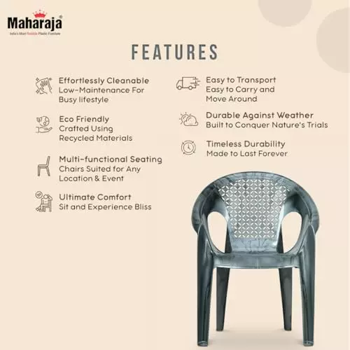 Maharaja Arm Rest Plastic Exotica Chair Solid Back For Home, Living Room Silver, Surya602_Silver-PK4 (Set of 4)