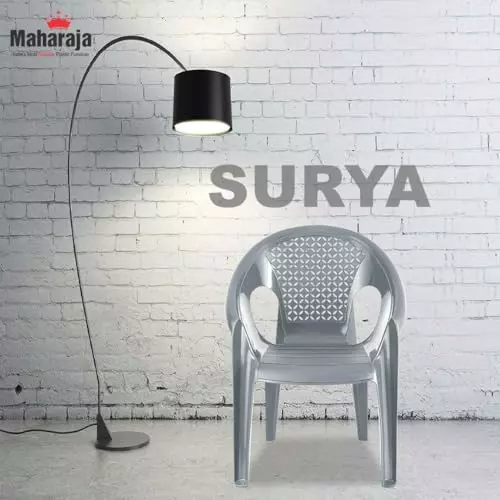 Maharaja Arm Rest Plastic Exotica Chair Solid Back For Home, Living Room Silver, Surya602_Silver-PK4 (Set of 4)
