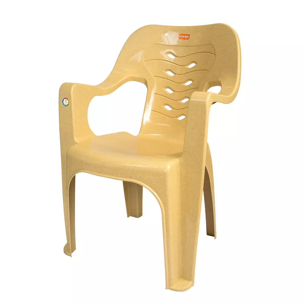 Mango Medium SANTOSA Plastic Chair with Armrest 584.2x584.2x863.6 mm, Marble Beige