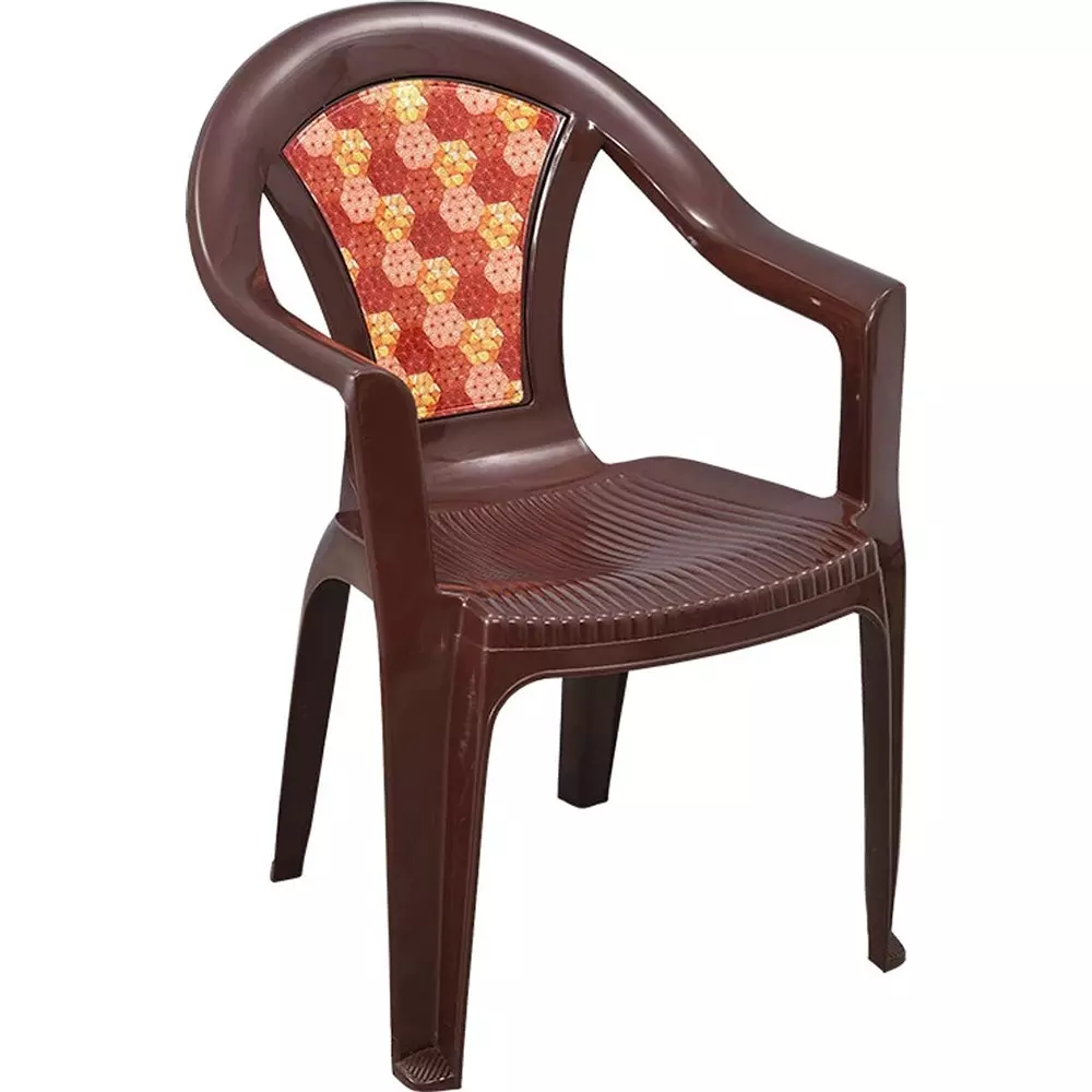 Swagath Chair With Arm Rest Meduim Back Style Plastic Saddle Brown for Home & School Use, MOSAIC-SB-1