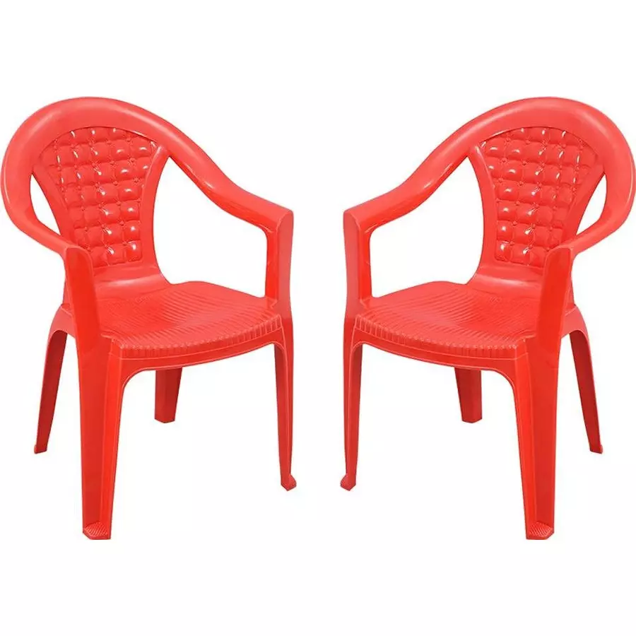 Swagath Chair With Arm Rest Meduim Back Style Plastic Red for Home, School & Cafeteria Use, SW-310-BR-2 (Pack of 2 Pcs)