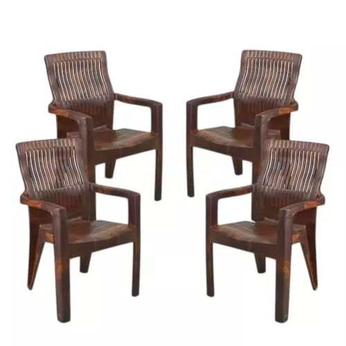 Maharaja Chair With Arm Rest Teakwood Plastic Medium Back Style for Home, School, Garden & Office, Dabang204_Teakwood-PK4 (Pack of 4 Pcs)