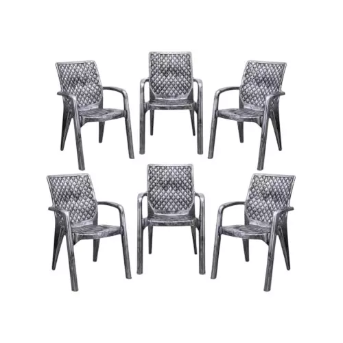 Maharaja Chair With Arm Rest Silver Plastic Glossy & Matte Finish Medium Back Style for Home, School, Garden & Office, Vintage_Silver-PK6 (Pack of 6 Pcs)