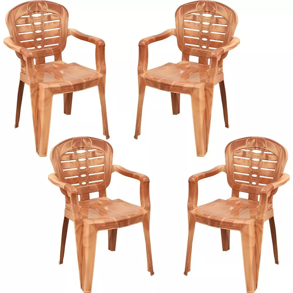 Swagath Plastic Chair with Arm Rest Sandalwood Matte Finish 100 Kg Load Capacity High Back for Indoor & Outdoor Use, SW-1502 (Pack of 4 Pcs)