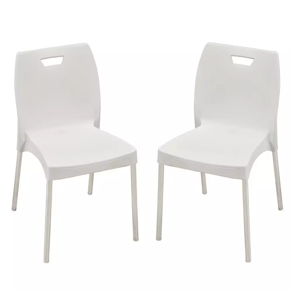 Swagath Dining Chair Plastic Primary Material Stainless Steel Leg Pre-Assembled Type White Color, MINTELA-WH-2 (Pack of 2 Pcs)