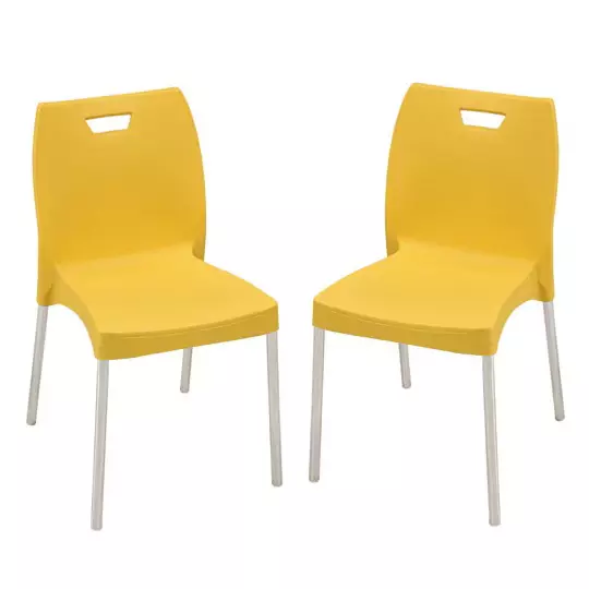 Swagath Dining Chair Plastic Primary Material Stainless Steel Leg Pre-Assembled Type Yellow Color, MINTELA-YL-2 (Pack of 2 Pcs)