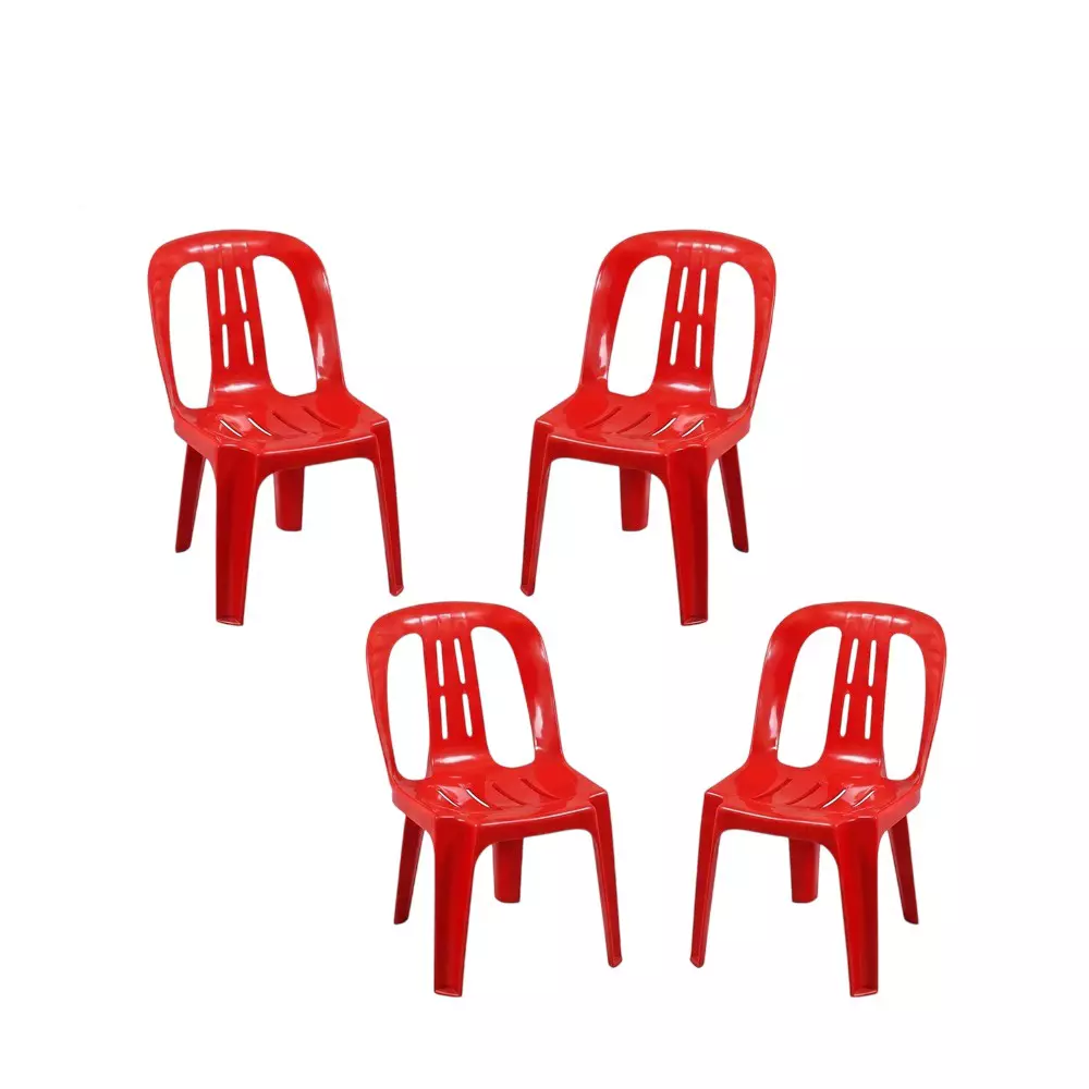 Swagath Kids Chair Junior Series Without Arm Rest PP (Polypropylene) Material 100 Kg Load Capacity Pre-Assembled Type Red Color, NOVA-BR-4 (Pack of 4 Pcs)