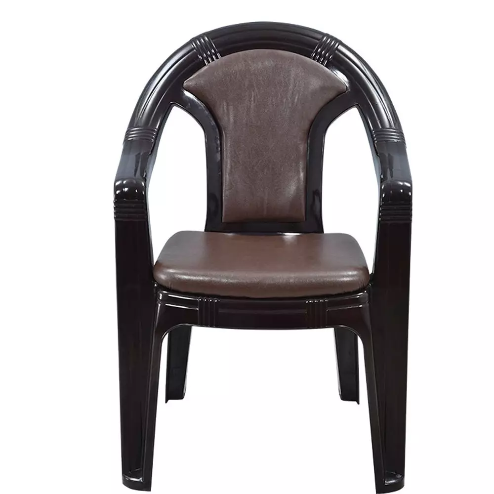 Swagath ADORE Cafeteria Cushioned Chair with Arm Rest Plastic Brown Body With Brown Rexine Cushioned Seat 82x59x59 cm Size, ADORE-REX.SB-1