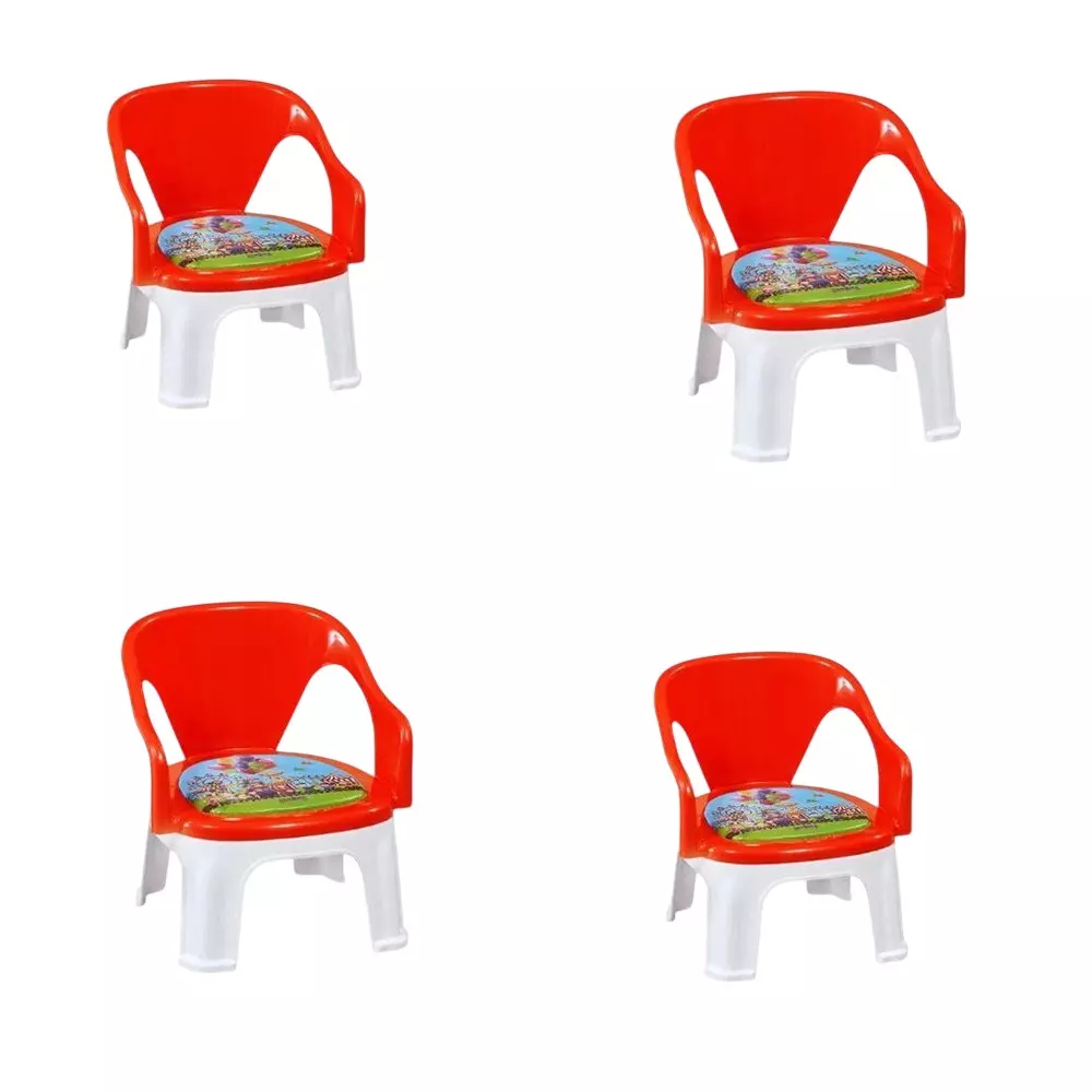 Swagath Cuddly Kids Plastic Chair with Armrest 30 Kg Load Capacity Pre-Assembled Type Red Color, CUDDLY P-BR-4 (Pack of 4 Pcs)
