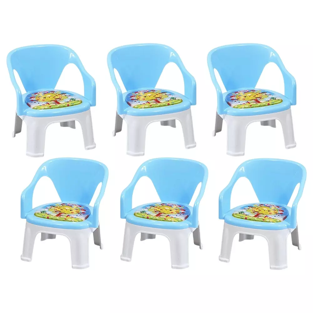 Swagath Cuddly Kids Plastic Chair with Armrest 30 Kg Load Capacity Pre-Assembled Type Blue Color, CUDDLY T-BL-6 (Pack of 6 Pcs)