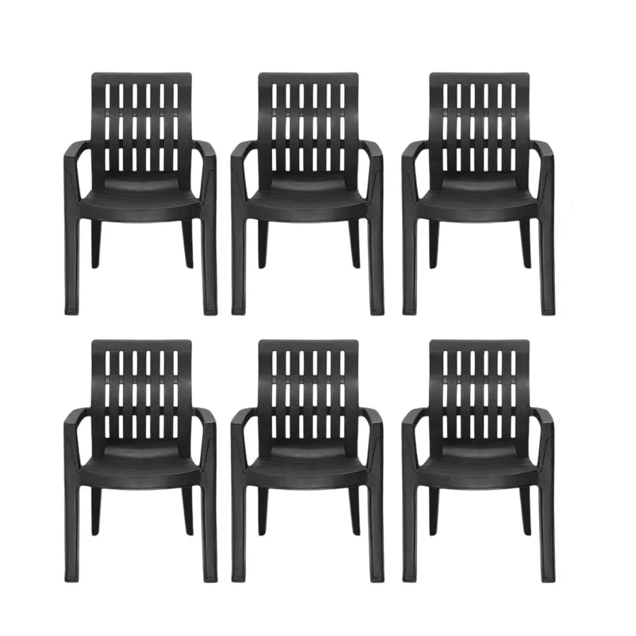 Maharaja Arm Rest Plastic Chair 200 Kg Bearing Capacity Black, Fortuner_Black-PK6 (Set of 6)