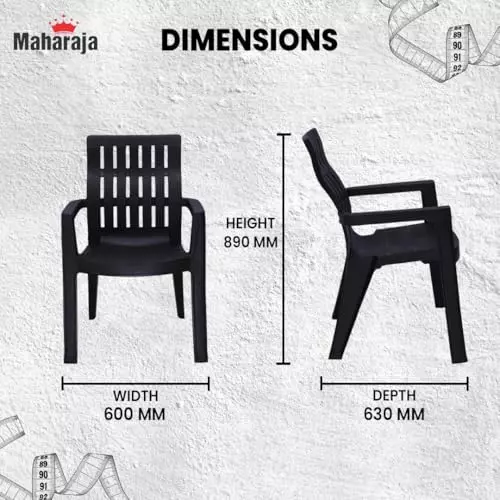 Maharaja Arm Rest Plastic Chair 200 Kg Bearing Capacity Black, Fortuner_Black-PK6 (Set of 6)