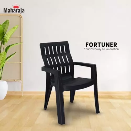 Maharaja Arm Rest Plastic Chair 200 Kg Bearing Capacity Black, Fortuner_Black-PK6 (Set of 6)