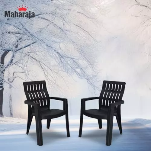 Maharaja Arm Rest Plastic Chair 200 Kg Bearing Capacity Black, Fortuner_Black-PK6 (Set of 6)