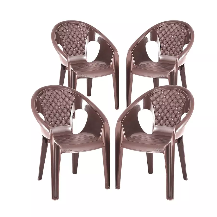 Maharaja Arm Rest Plastic Chair Solid Back For Home, Living Room M-Brown, Surya601_M-Brown-PK4 (Set of 4)