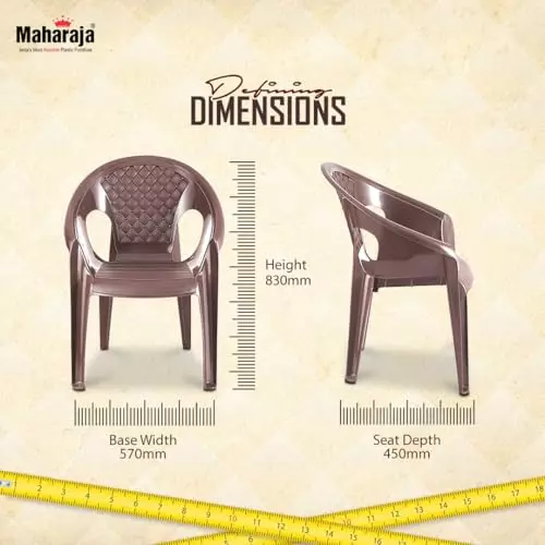Maharaja Arm Rest Plastic Chair Solid Back For Home, Living Room M-Brown, Surya601_M-Brown-PK4 (Set of 4)