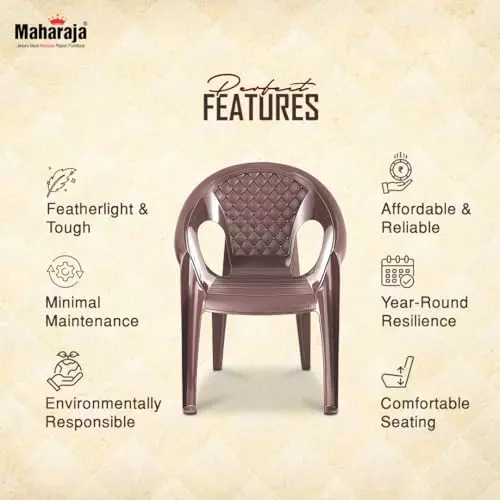 Maharaja Arm Rest Plastic Chair Solid Back For Home, Living Room M-Brown, Surya601_M-Brown-PK4 (Set of 4)