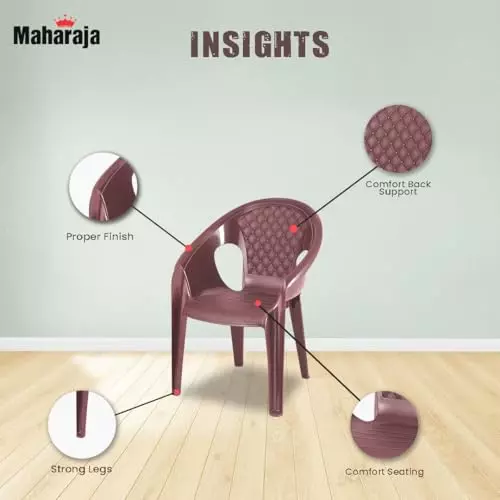 Maharaja Arm Rest Plastic Chair Solid Back For Home, Living Room M-Brown, Surya601_M-Brown-PK4 (Set of 4)