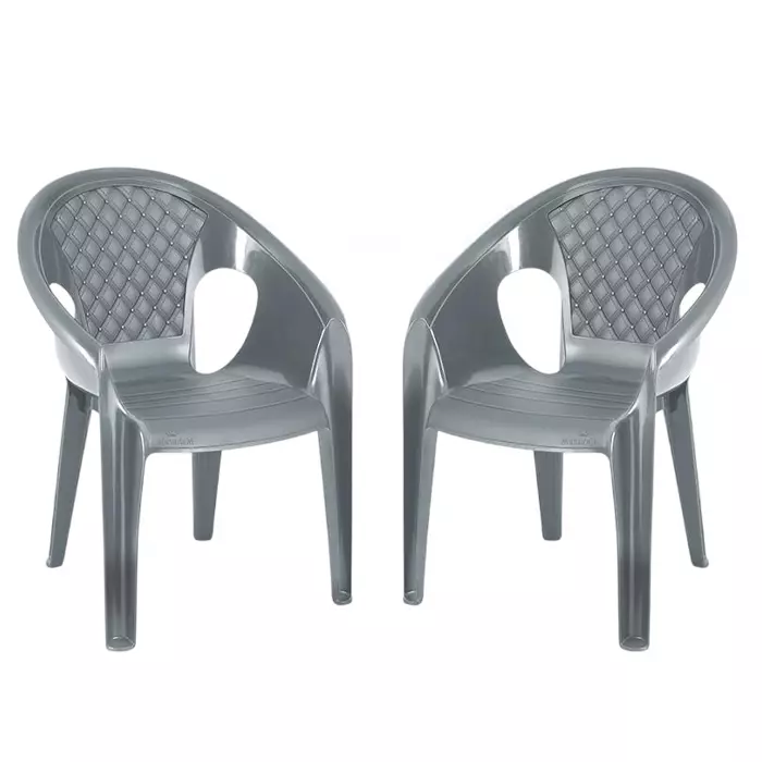 Maharaja Arm Rest Plastic Chair Solid Back For Home, Living Room Silver, Surya601_Silver-PK2 (Set of 2)
