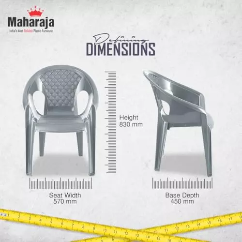 Maharaja Arm Rest Plastic Chair Solid Back For Home, Living Room Silver, Surya601_Silver-PK2 (Set of 2)