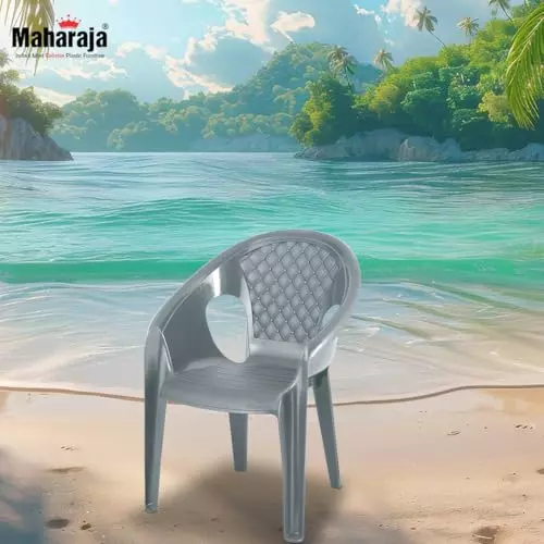 Maharaja Arm Rest Plastic Chair Solid Back For Home, Living Room Silver, Surya601_Silver-PK2 (Set of 2)