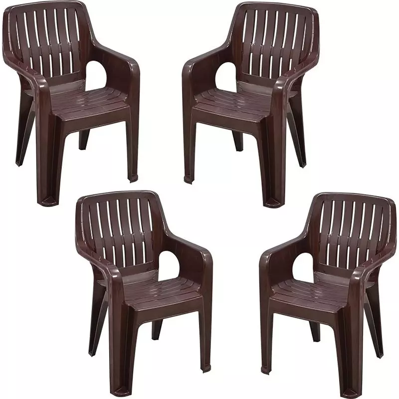 Swagath Plastic Chair With Armrest Saddle Brown Color for Cafe, Home and Office, Megacare (Pack of 4 Pcs)
