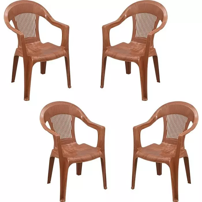 Swagath Plastic Chair With Armrest Sandal Wood Color for Cafe, Home and Offfice, SW-201 (Pack of 4 Pcs)