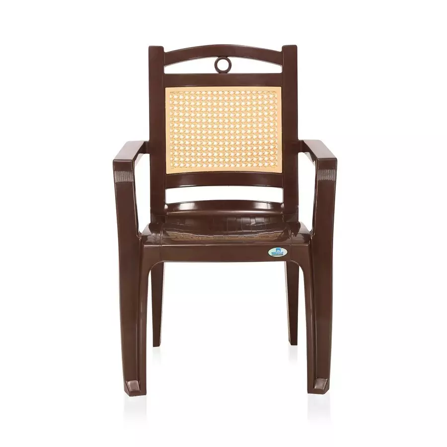 Nilkamal Premium Plastic Armrest Chair 125 Kg Weight Capacity Weather Brown And Biscuit Color