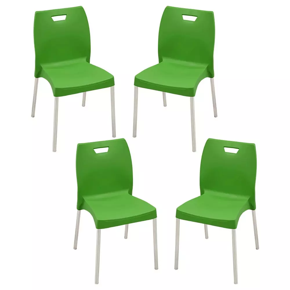 Swagath Dining Chair Plastic Primary Material Stainless Steel Leg Pre-Assembled Type Green Color, MINTELA-AGRN-4 (Pack of 4 Pcs)