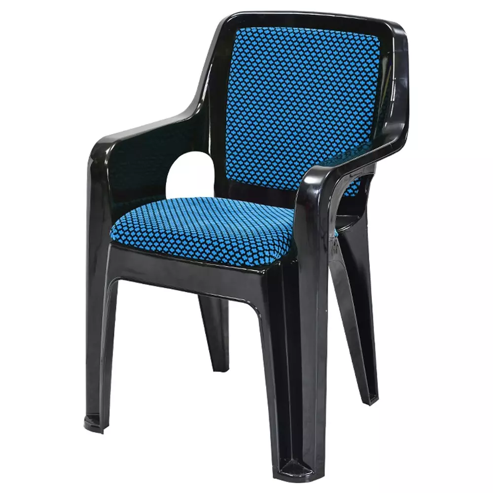 Swagath Plastic Arm Chair 150 Kg Load Capacity Pre-Assembled Type Black & Blue Color, GRANDEAR-BK/BL-1