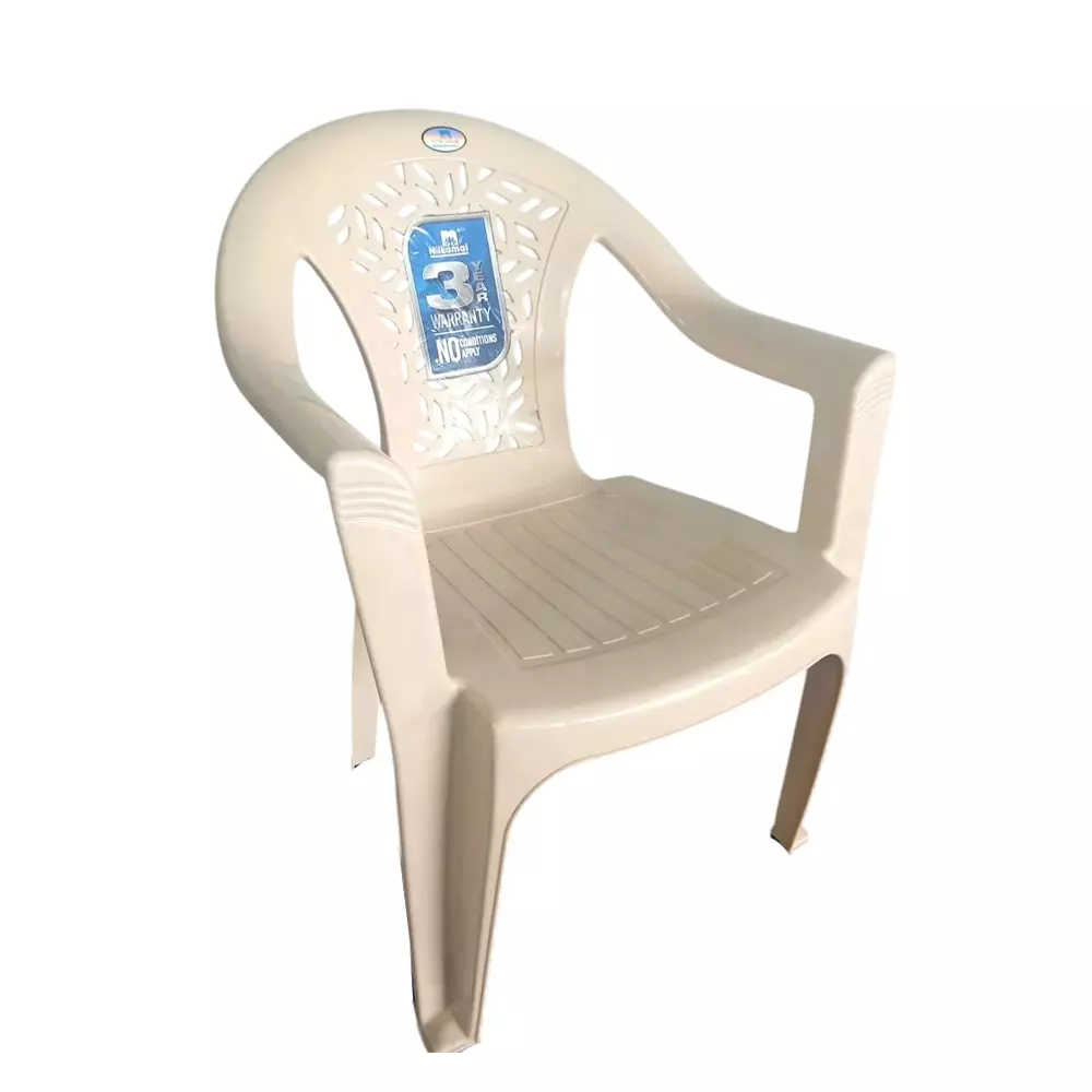 Nilkamal Forest Armrest Chair Powder Coated Beige Polypropylene 58x62x80 cm Medium Back for Home & Office Use
