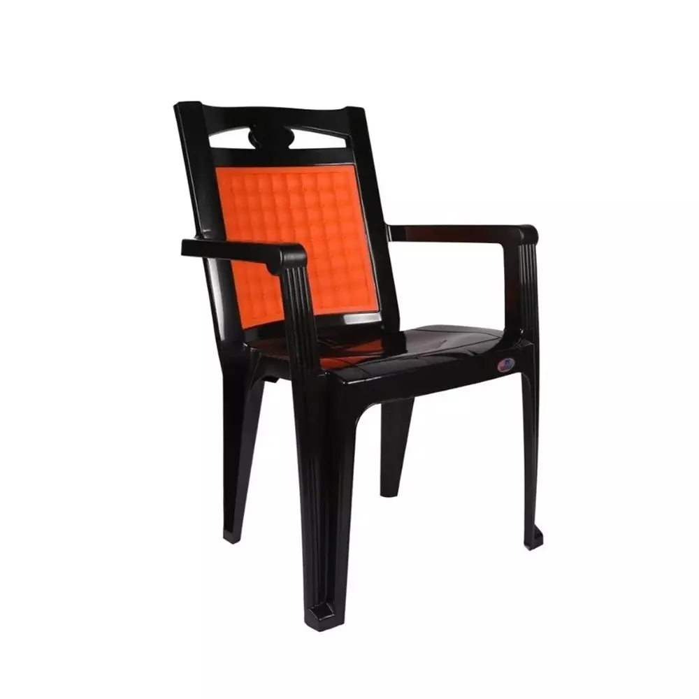 Nilkamal Armrest Chair Powder Coated Iron Black & Orange Polypropylene 59x60x89 cm High Back for Home & Office Use, CHR2241