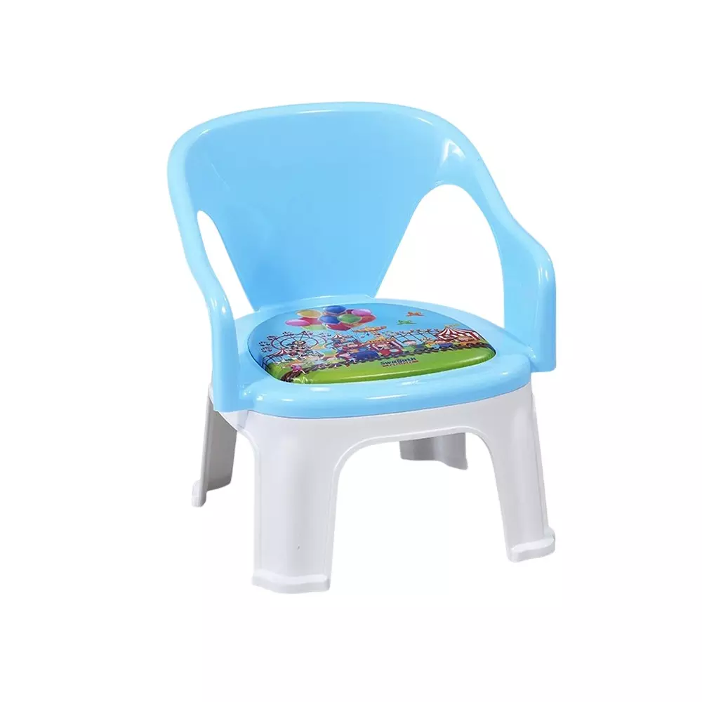Swagath Cuddly Kids Plastic Chair with Armrest 30 Kg Load Capacity Pre-Assembled Type Blue Color, CUDDLY P-BL-1