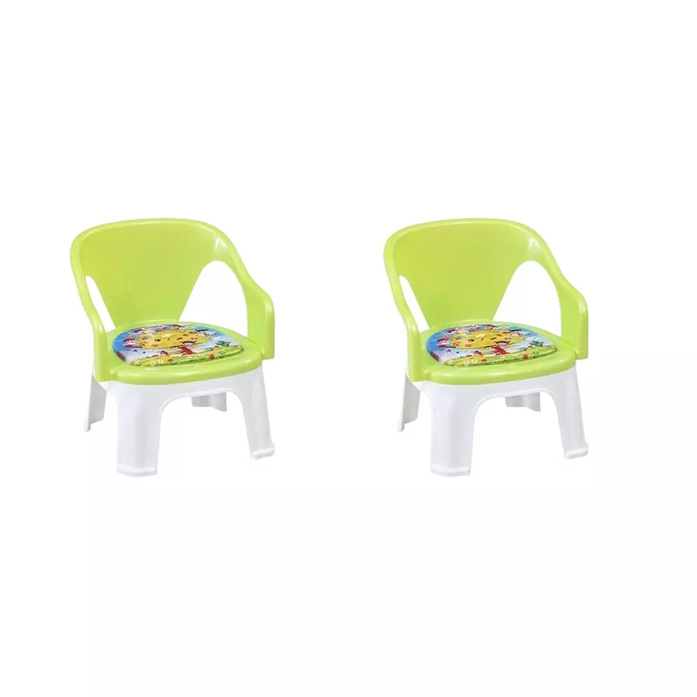Swagath Cuddly Kids Plastic Chair with Armrest 30 Kg Load Capacity Pre-Assembled Type Green Color, CUDDLY T-AGRN-2 (Pack of 2 Pcs)